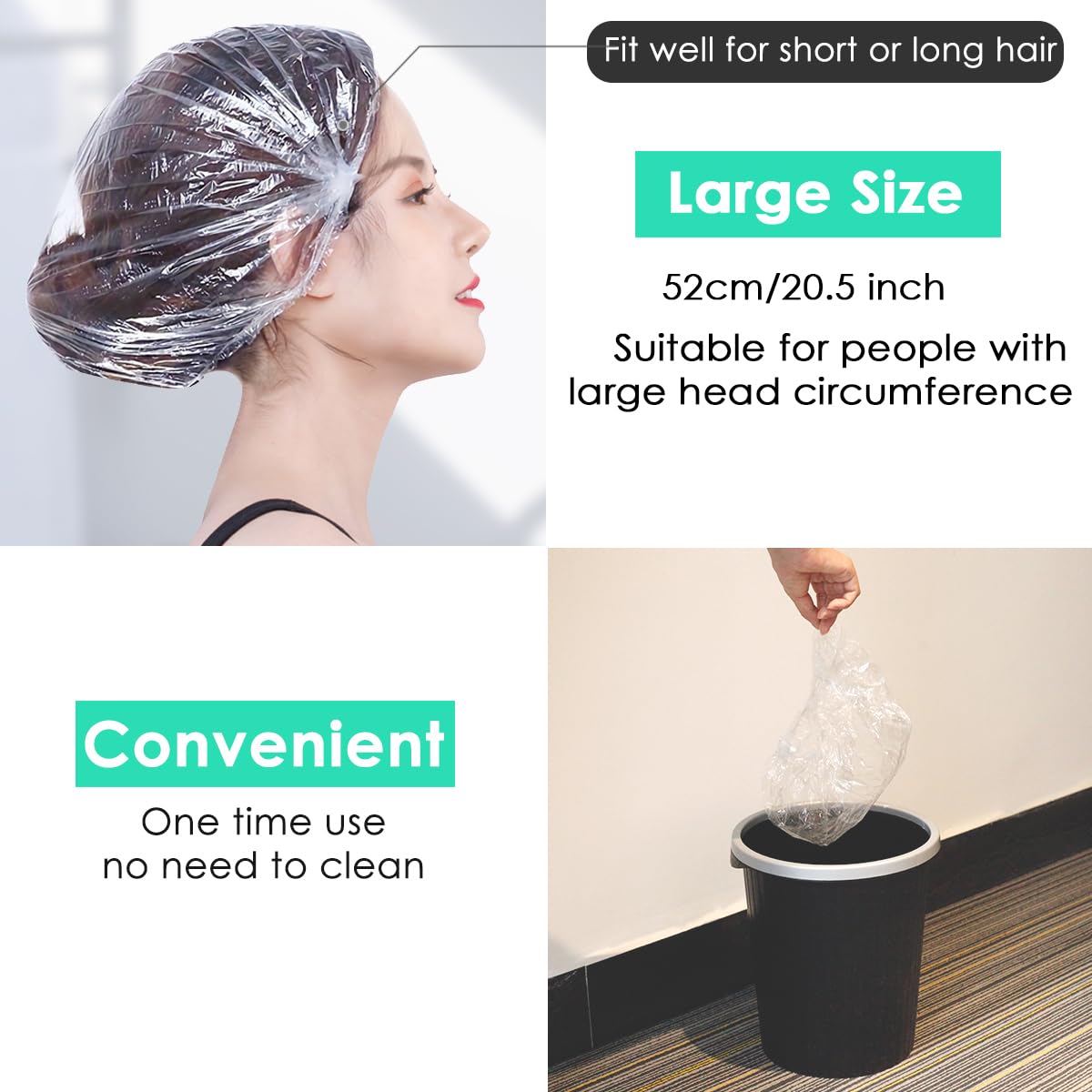 Disposable Shower Caps - 100 PCS Clear Waterproof Hair Caps for Women | Travel & Hotel Essentials (20.5")