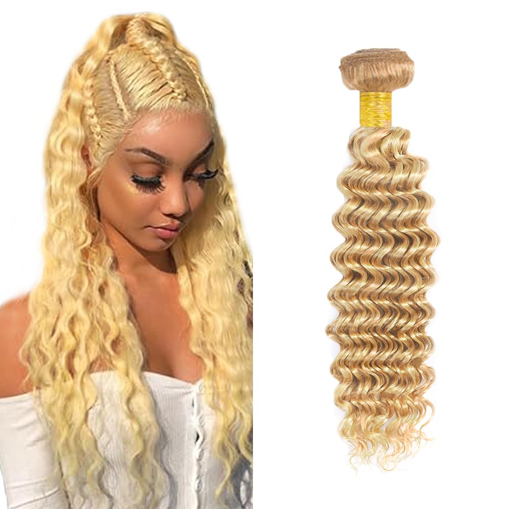100g 613 Human Hair Bundles Blonde Deep Wave Bundles 613/27 Human Hair Bundle 14 inch Honey Blonde Bundle 300g