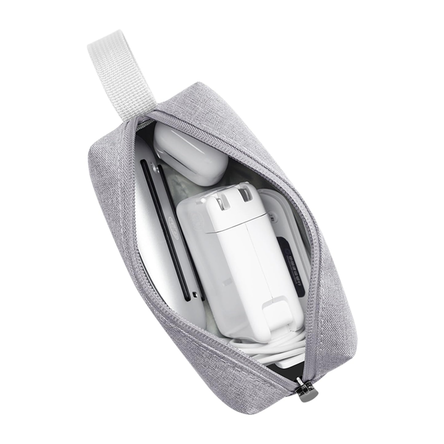 Tmiulu Waterproof Cosmetic Bag for Women | Soft Travel Makeup & Toiletry Organizer, Large Portable Storage for Makeup Products, Tissues, Electronics, USB Cables| Nylon, Durable & Stylish (Large-Grey)