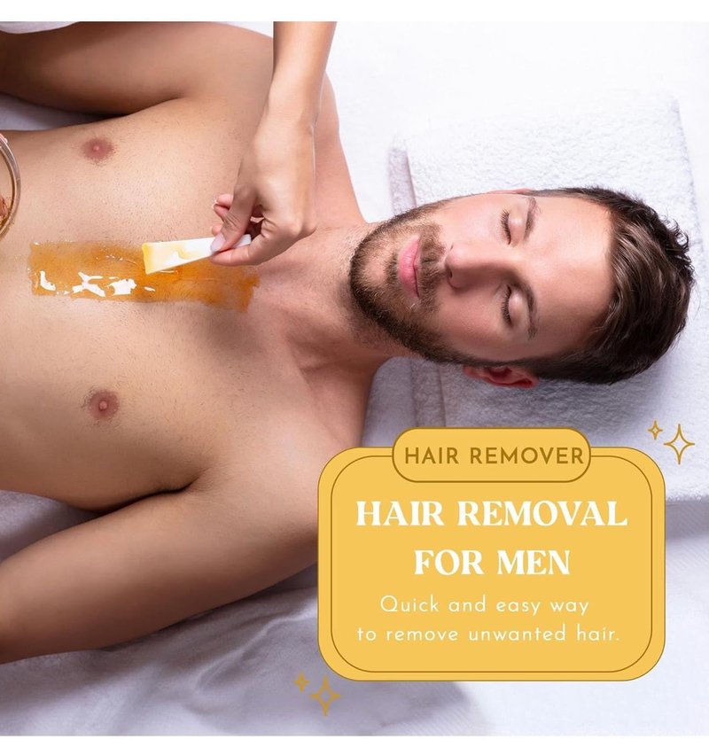 MOOM Organic Sugar Wax Men Hair Removal Kit with 12 oz Sugar wax with 48 Reusable Wax Strips for Face, Chest, Back & Legs - Natural Waxing Kit for Men, Soft Wax Alternative - (Sticks not Included)