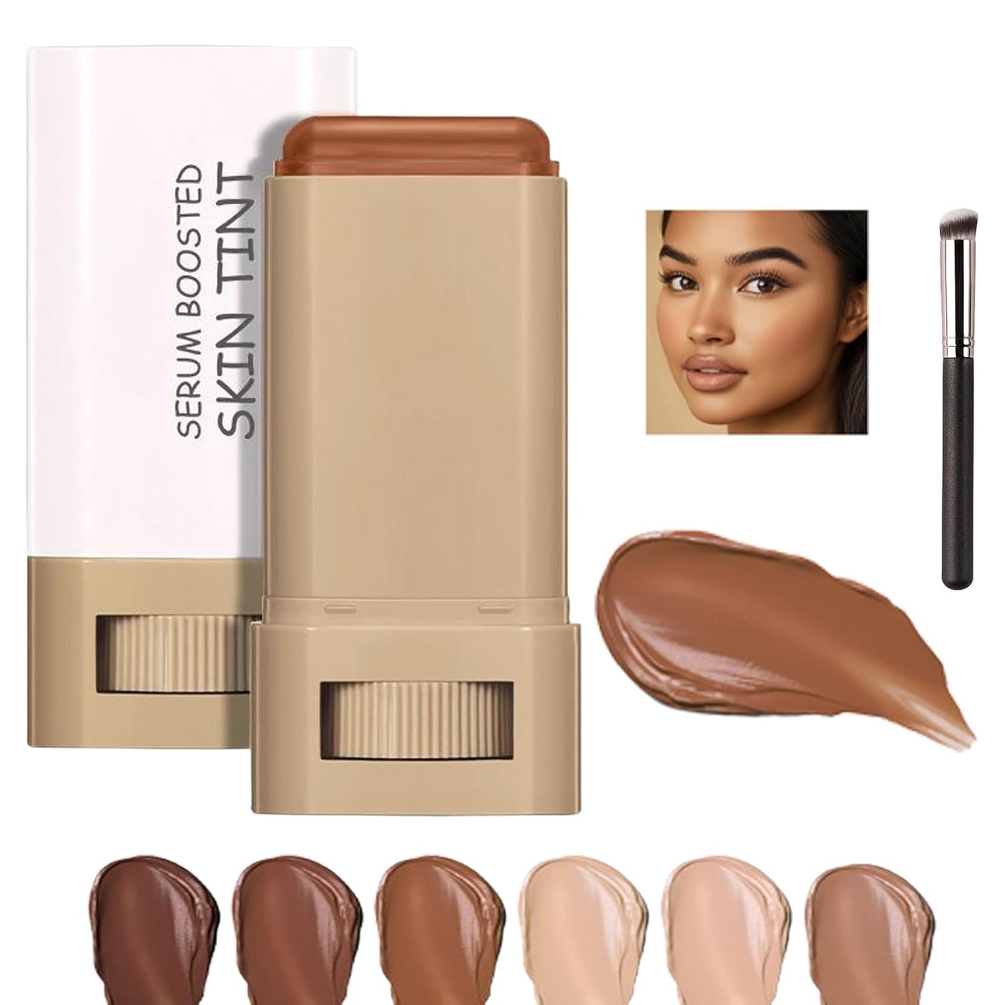 Skween Beauty Skin Tint for Black Women - Hydrating Tinted Serum Foundation Stick | Natural Finish (6#)