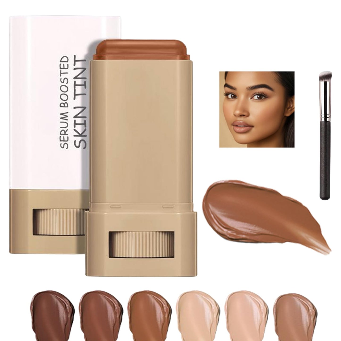 Skween Skin Tint for Black Women, Skween Beauty Balm Serum Boosted Hydration Skin Tint, Solid Tinted Serum Foundation Face Stick, Longwear Contour Stick, Natural Finish (3#)