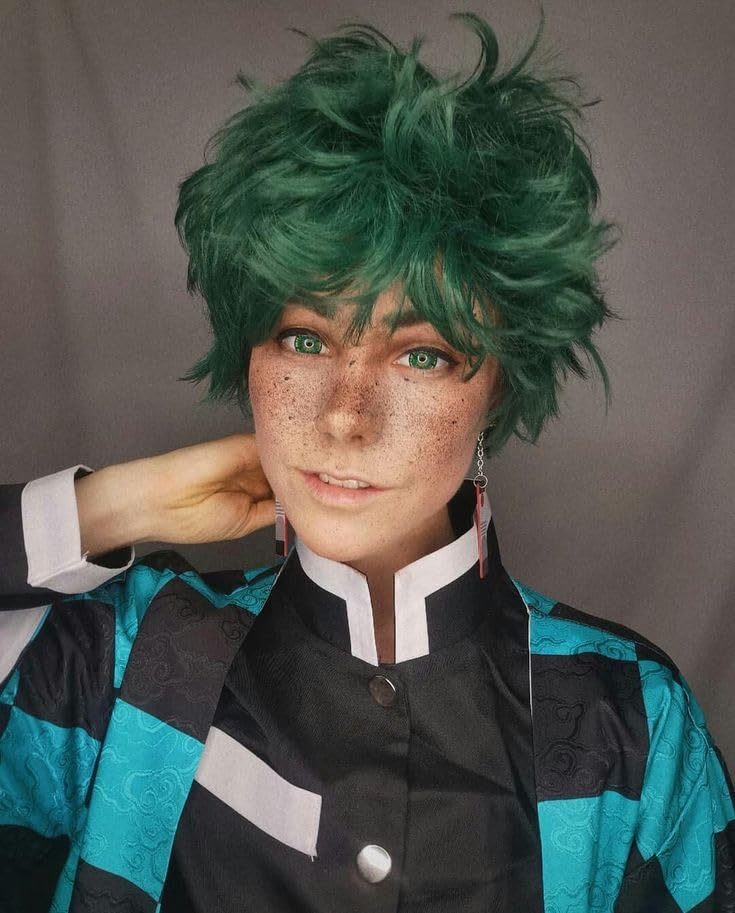 Short Dark Green Curly Wig - Heat Resistant Synthetic Cosplay