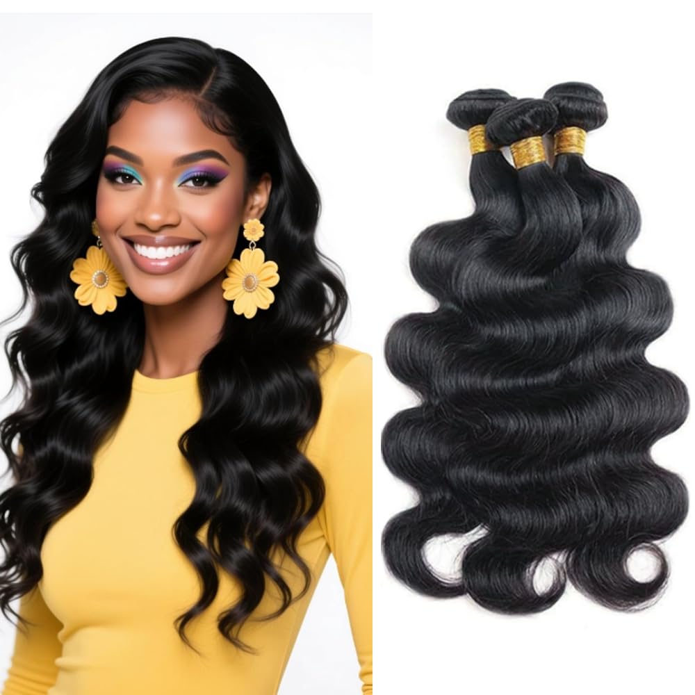 26 28 30 inch Human Hair Bundles Body Wave Bundles Human Hair Double Weft 10A Brazilian Real #1B Natural Black Body Wave 3 Bundle 160g