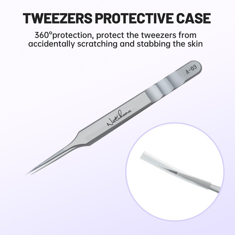 Natuhana High Precision Lash Tweezers for Individual and Volume Eyelash Extensions Premium Stainless Steel Straight Fiber Tip Professional Isolation Tweezer