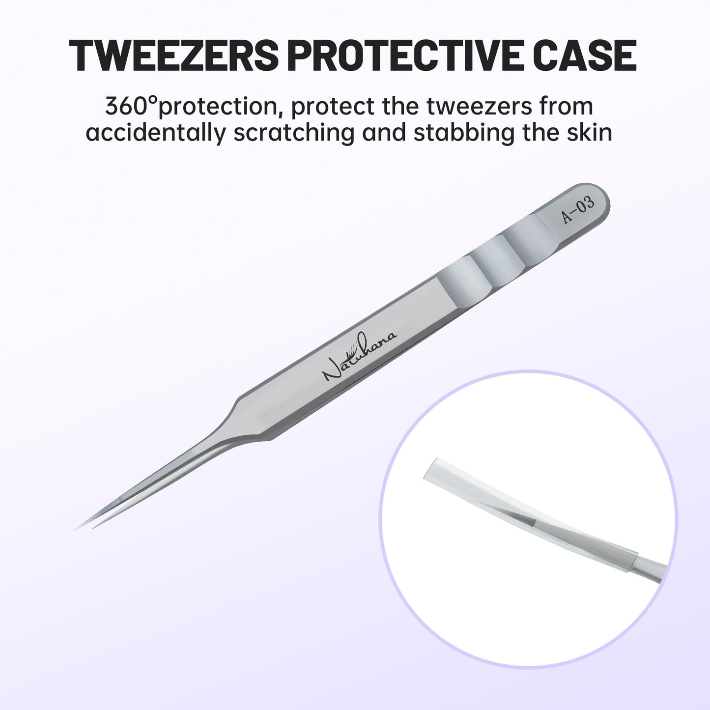 Natuhana High Precision Lash Tweezers for Individual and Volume Eyelash Extensions Premium Stainless Steel Curved Fiber Tip Professional Isolation Tweezer