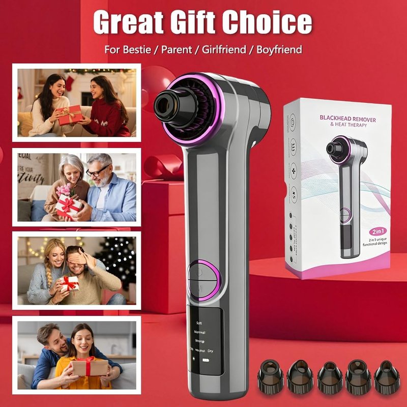 Blackhead Remover Vacuum - Pore Extractor with 3 Suction Levels & 5 Heads | Deep Cleansing Tool for Nose & T-Zone