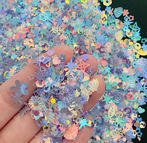 Holographic Nail Glitter Sequins - Heart, Star & Butterfly Shapes (50g)