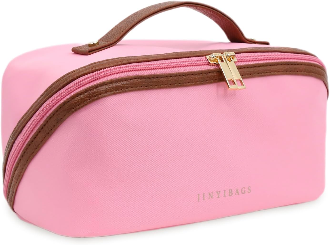 Travel Makeup Bag - Large Waterproof Cosmetic Organizer with Double Zipper | Pink Toiletry Pouch for Women