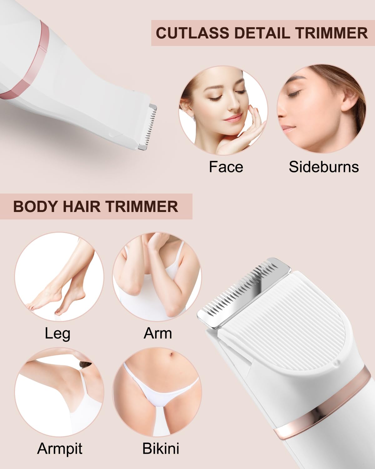 Bikini Trimmer for Women,Electric Razors Shaver for Bikini Legs Pubic Hair,Rechargeable Ladies Bikini Hair Trimmer Removal with Snap-in Ceramic Blades,White