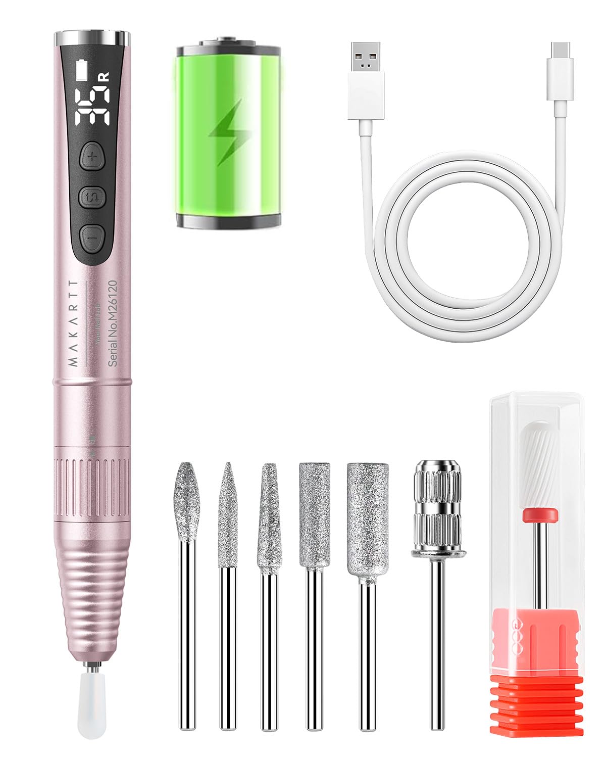 Electric Nail Drill - Rechargeable 35000 RPM Professional Efile | Cordless Nail Machine for Acrylic Gel Polish, Lightweight & Portable