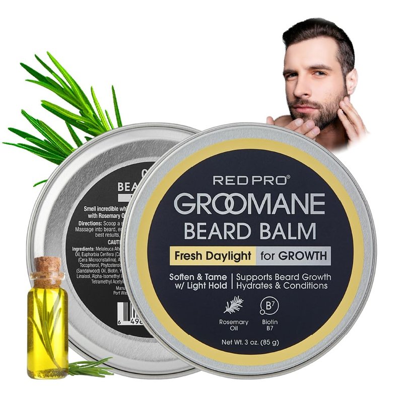 Red by Kiss Groomane Beard Balm, Soften & Tame, Light Hold, Promotes Full, Healthy Look Beard Strengthen Facial Hair, Reduce Breakage