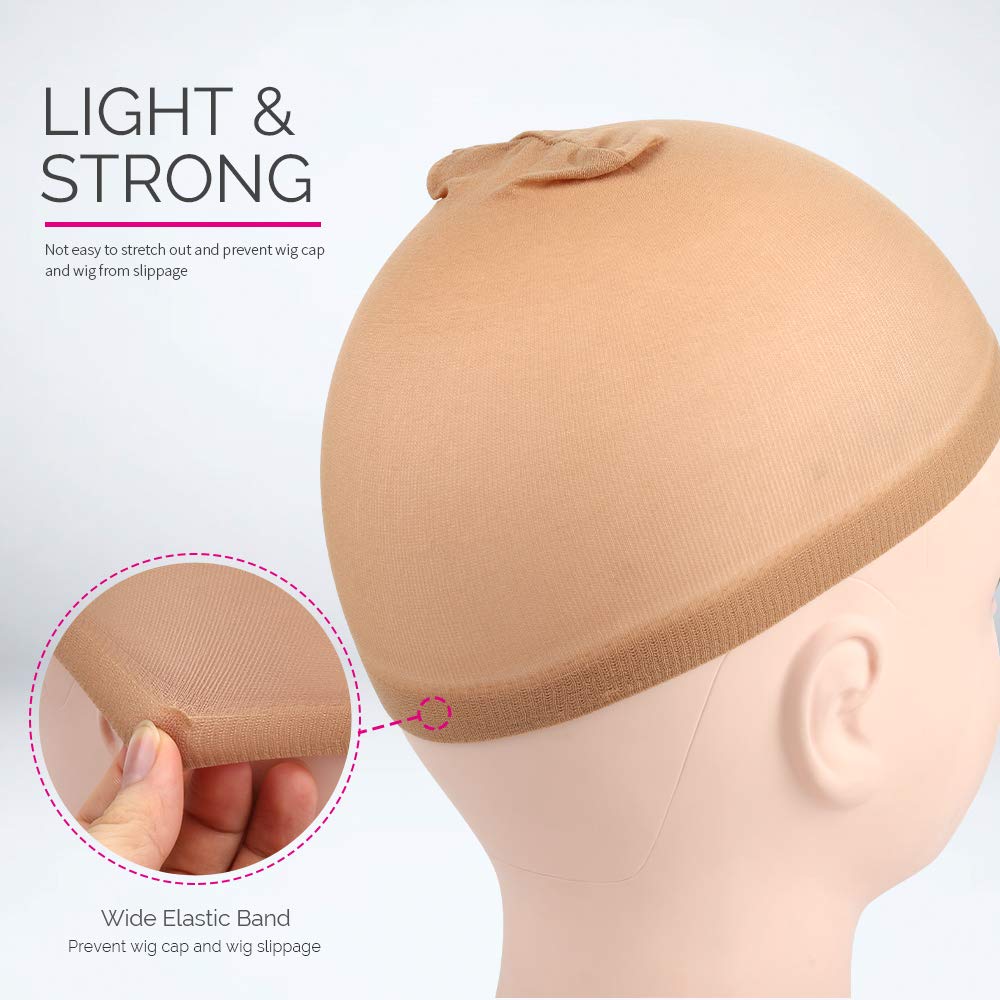 Light Brown Stocking Wig Caps - 4 Pack Stretchy Nylon for Women