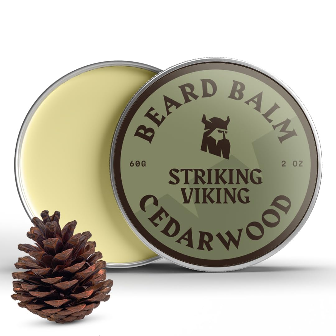 Striking Viking Cedar Beard Balm - 2 Fl Oz Pack of 1, Cedar - Softens & Moisturizes with Beard Butter & Shea - Tames Flyaways with Styling Balm & Cedarwood