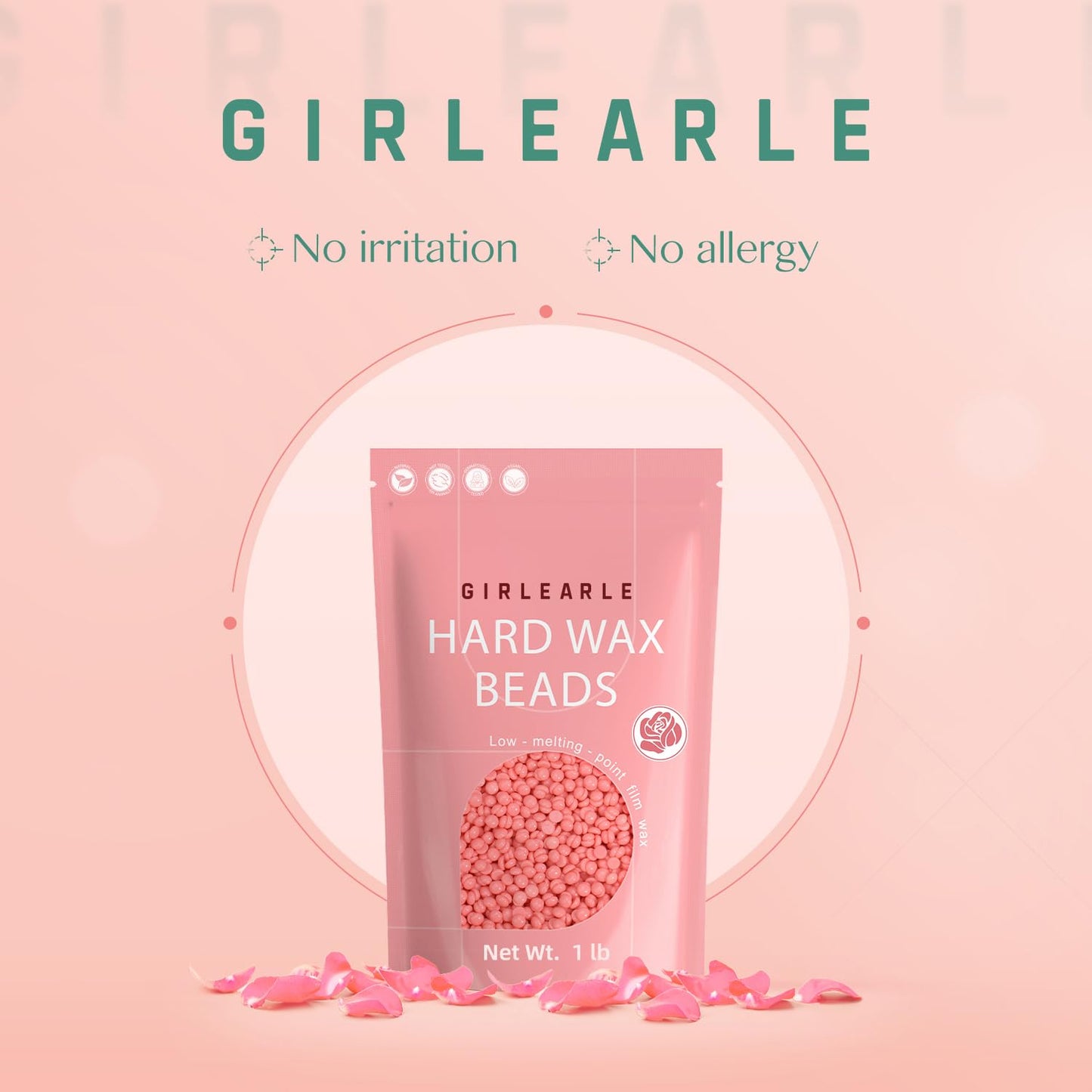 GIRLEARLE Hard Wax Beads, 1lb Wax Beans for Hair Removal Sensitive Skin with Rose Formula, Perfect for Full Body, Facial, Brazilian Bikini, and Legs at Home Wax Refill for Women Men (pink)