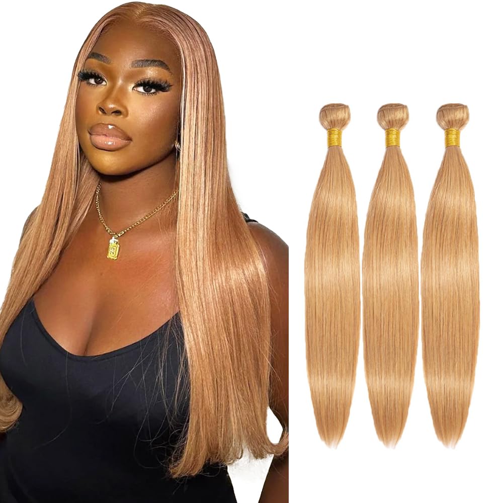 32 32 32 Inch #27 Honey Blonde Bundles Human Hair Straight 3 Bundles Brazilian Remy Hair 50 Grams/Bundle 10A Grade Unprocessed Virgin Hairs Blonde Straight Bundle Weaves Extensions