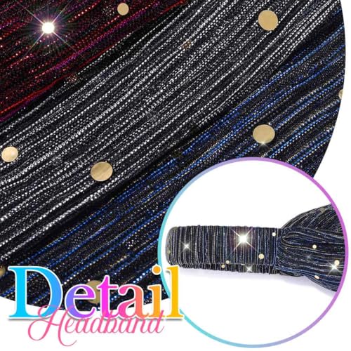 CAKURE Sequin Wide Headband Set - Black, Red & Blue Bling Hair Wraps for Women