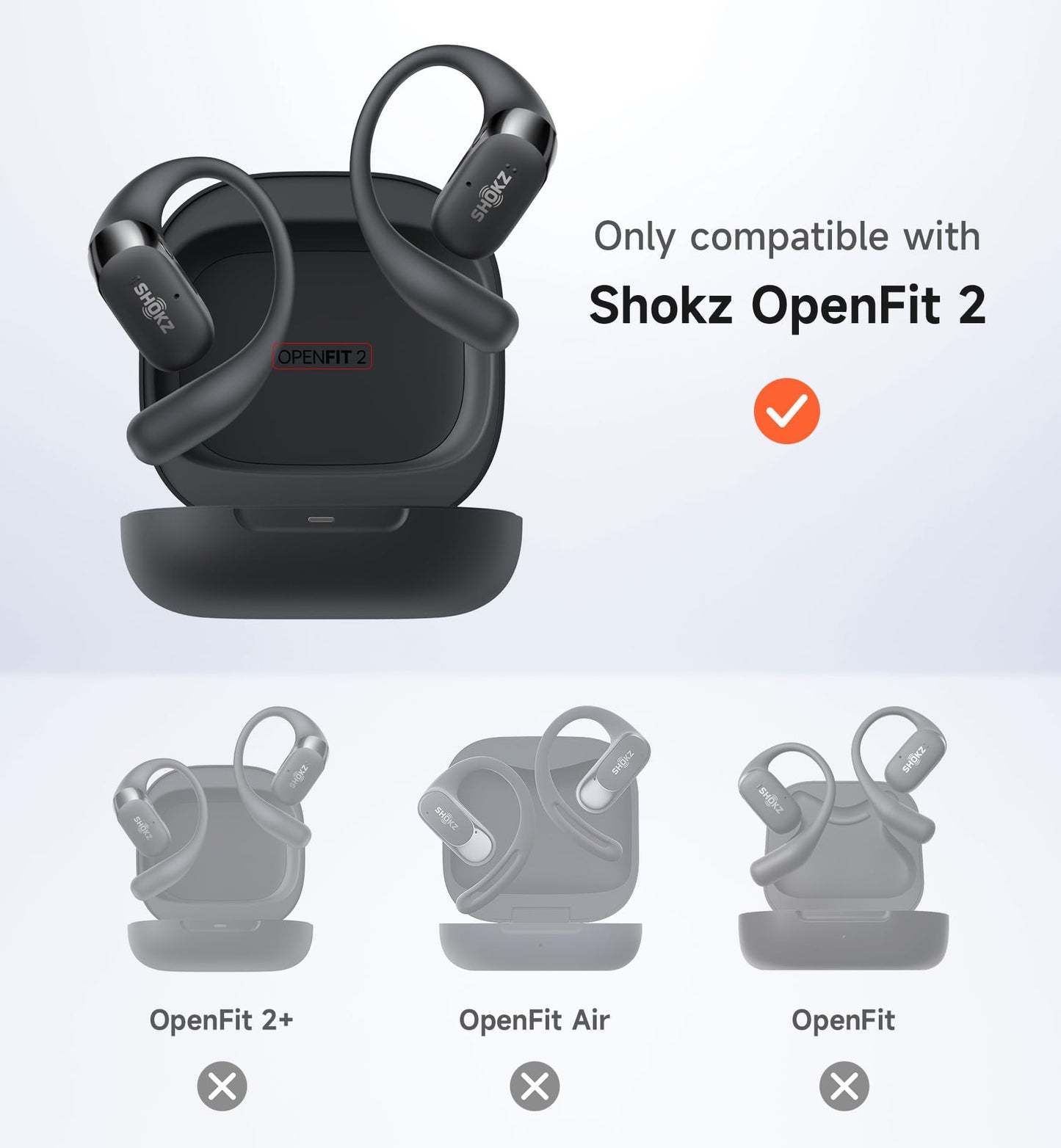SURITCH for SHOKZ New OpenFit 2 Case Cover, Magnetic Locking Cases for SHOKZ OpenFit 2 Open-Ear Headphones, Shockproof Bumper Protective Covers with Carabiner & Keyring & Cleaner Kit, Black