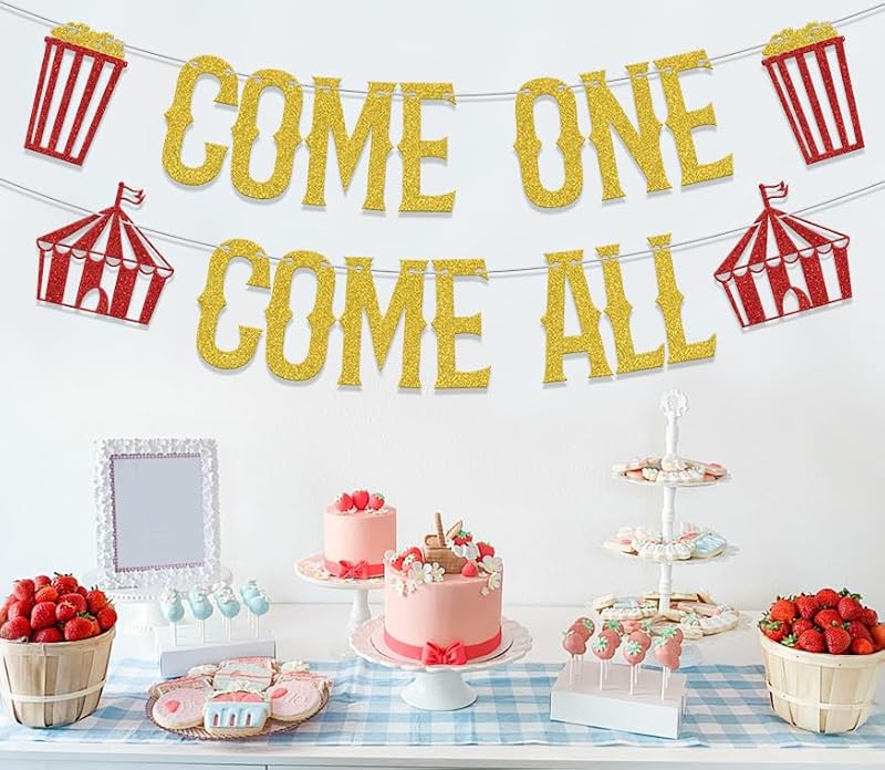 Come One Come All Circus Banner for 1st Birthday Party Decorations