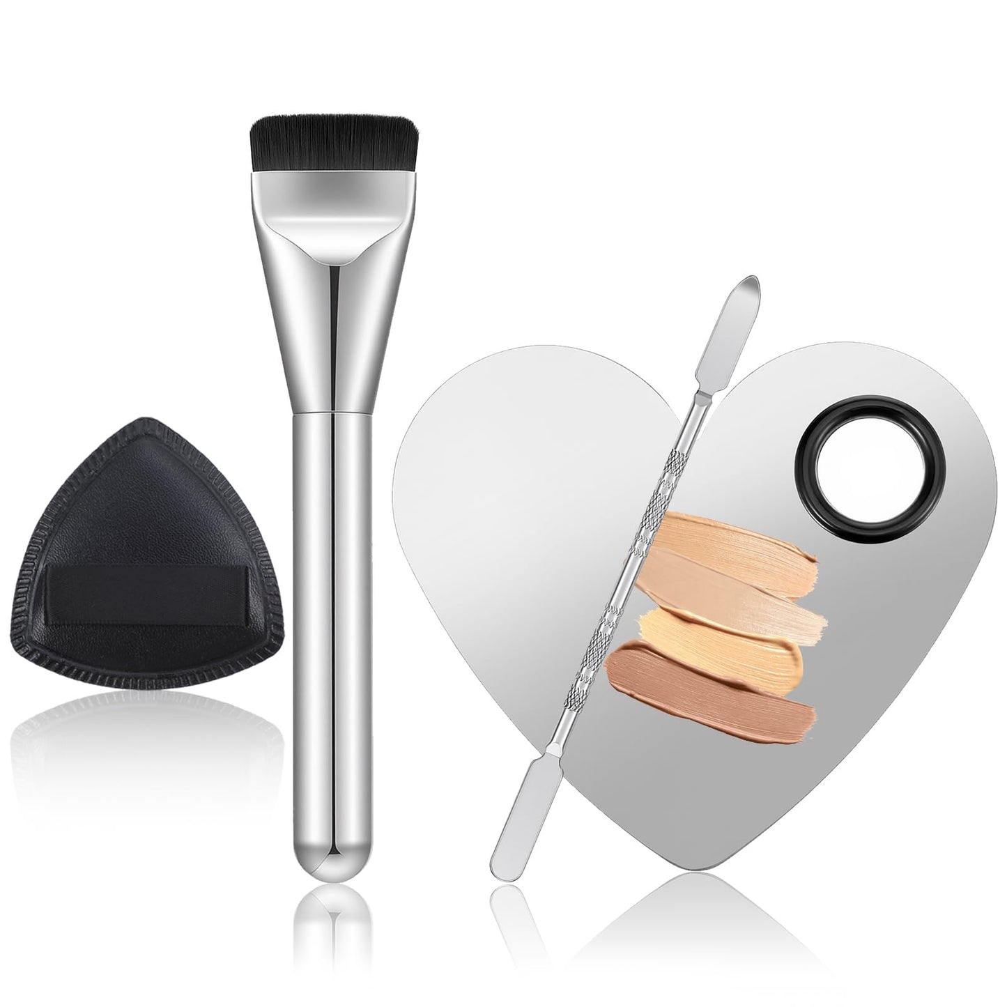 Matwsec 4PCS Makeup Mixing Palette Foundation Palette with Foundation Spatula Makeup Brush and Powder Puff for Women Facial Cosmetic Nail Art Pigment Blending