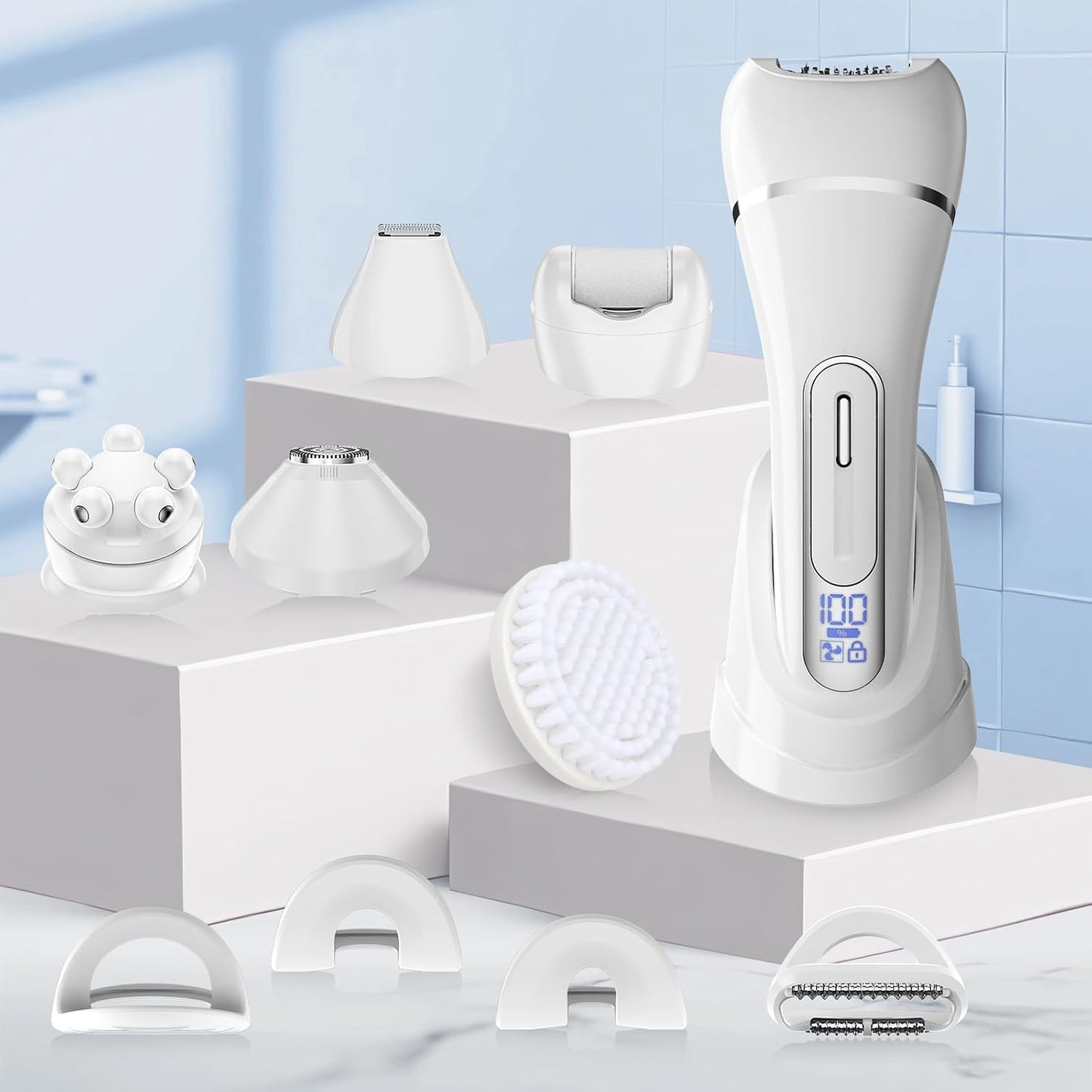 Electric Shavers for Women - 7-in-1 Hair Removal Kit with Epilator, Trimmer & Massager | Waterproof, Versatile Grooming Set