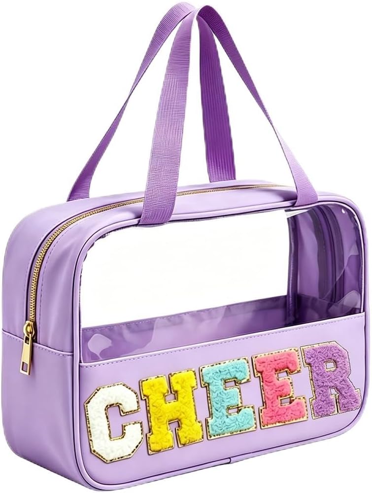 Cheer Makeup Bag - Waterproof Nylon Cosmetic Organizer | Chenille Letter Patch, Perfect Cheerleader Gift for Team