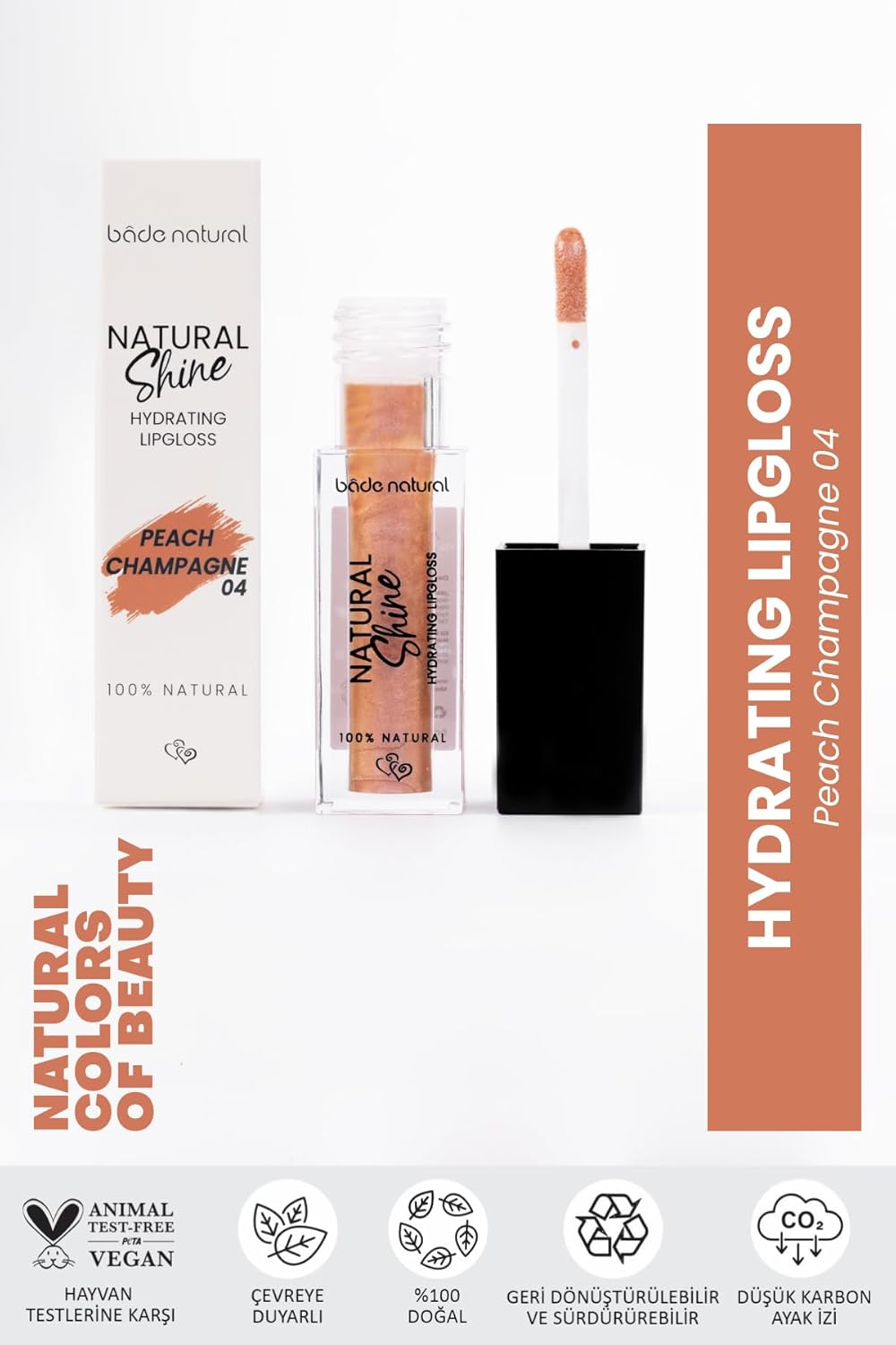 Natural Moisturizing Lip Gloss - Peach Champagne 04 | Soft Shine, Smooth Non-Sticky Formula