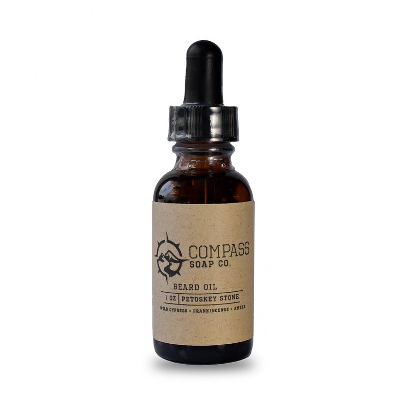 Compass Soap's Petoskey Stone - Natural Beard Oil for Men | Beard Oil for Nourishment and Hydration | Infused with Wild Cypress, Frankincense & Amber | Best Beard Growth Oil for Men | 1 fl. oz.
