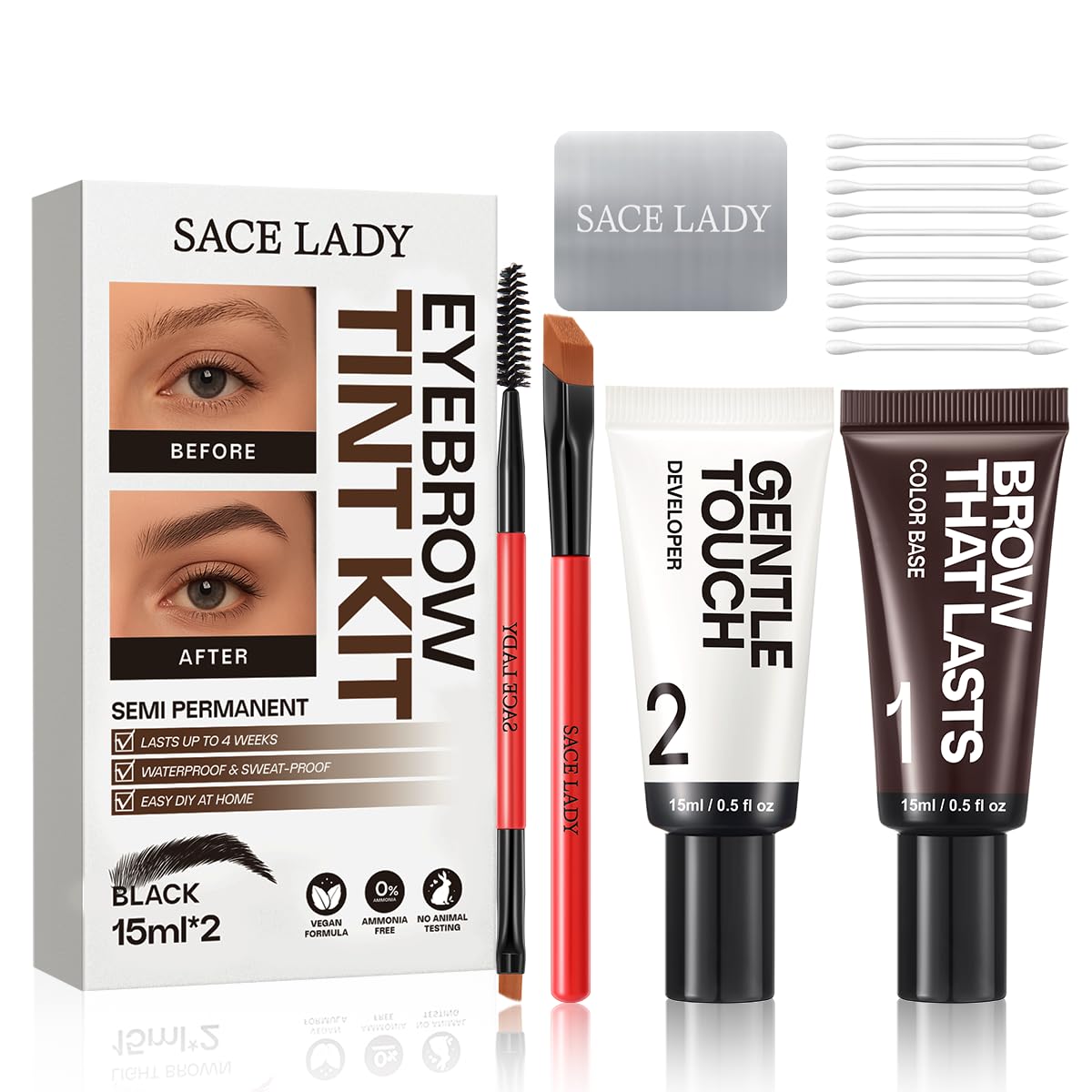 SACE LADY Eyebrow Color Kit, Long-Lasting Waterproof Eyebrow Color Up to 4 Weeks, DIY At-Home Brow, Natural Brow Cream for Women, Vegan & Cruelty-Free (03 Black)