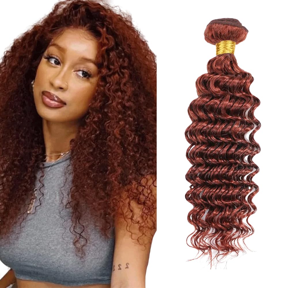 Reddish Brown Bundle Color 33 Deep Wave Human Hair Bundles Auburn Brown 1 Bundle 18 Inch Color 33 Copper Deep Curly Bundles For Black Women