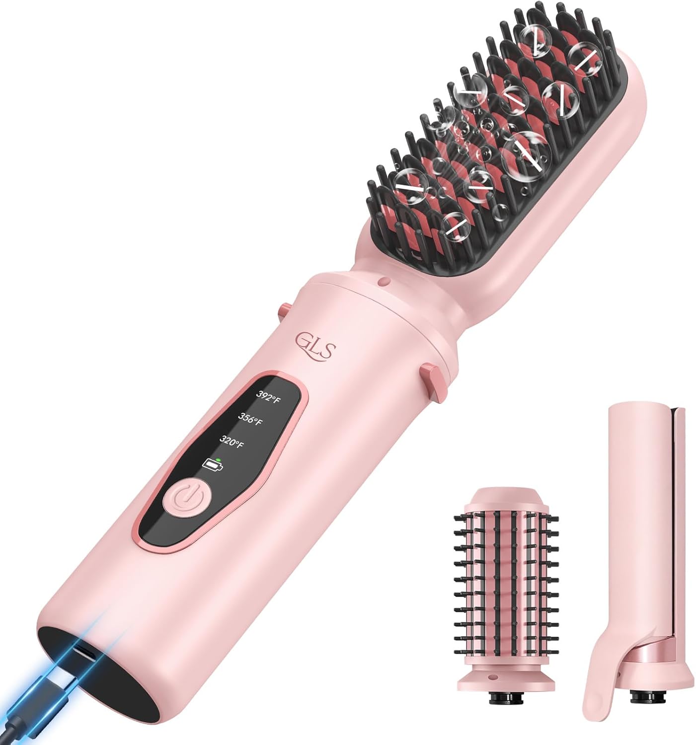 Cordless Hair Straightener Brush - 3-in-1 Portable USB Rechargeable Styler for Travel | Fast Heat, Purple