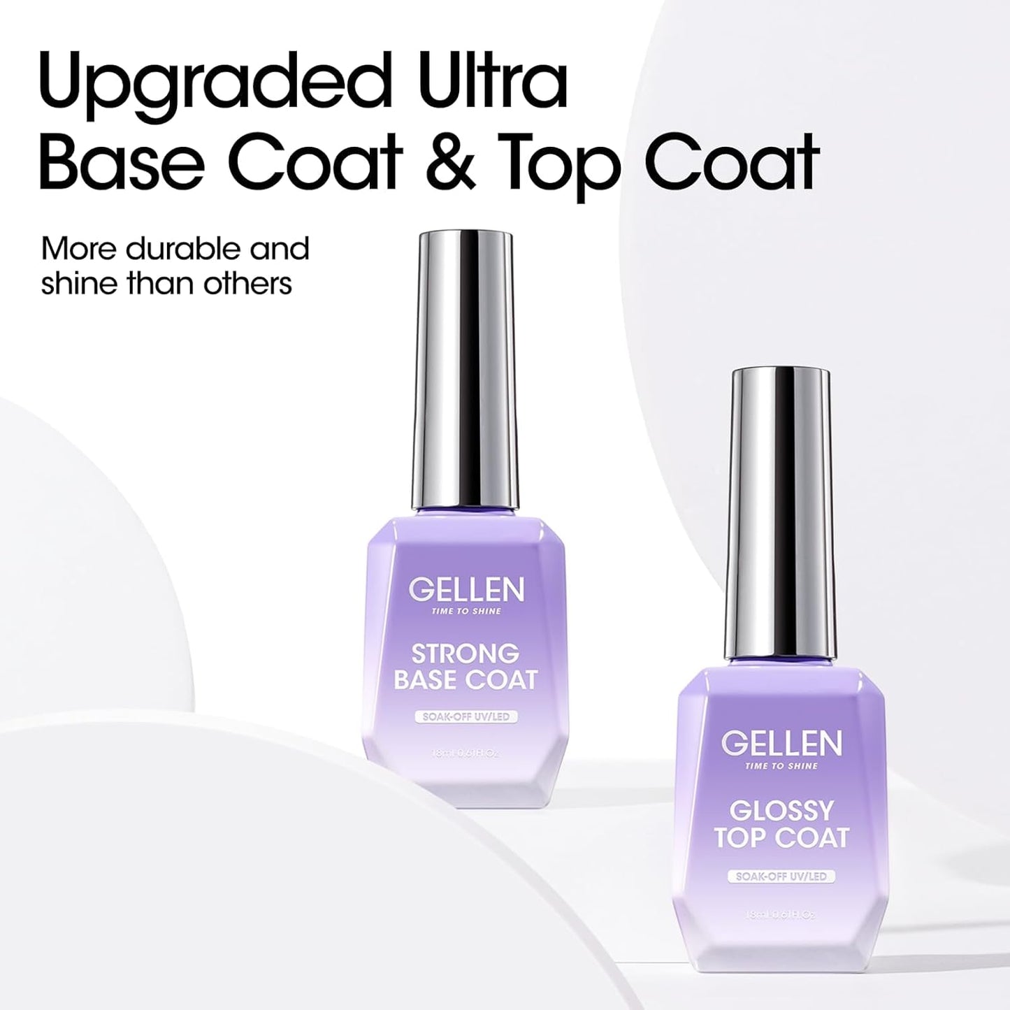 GELLEN Gel Top Coat & Base Coat Set - No Wipe Ultra Glossy Nail Gel | 2 Pcs 18ml, Long-Lasting Shine
