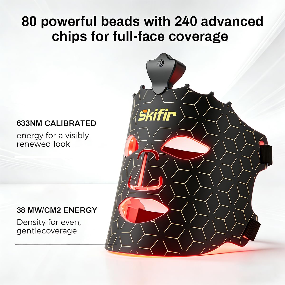 SKIFIR Wireless Photoelectric Beauty Red Light Mask Sustainable, Rechargeable and Ergonomic Design for Home & Travel (Black)