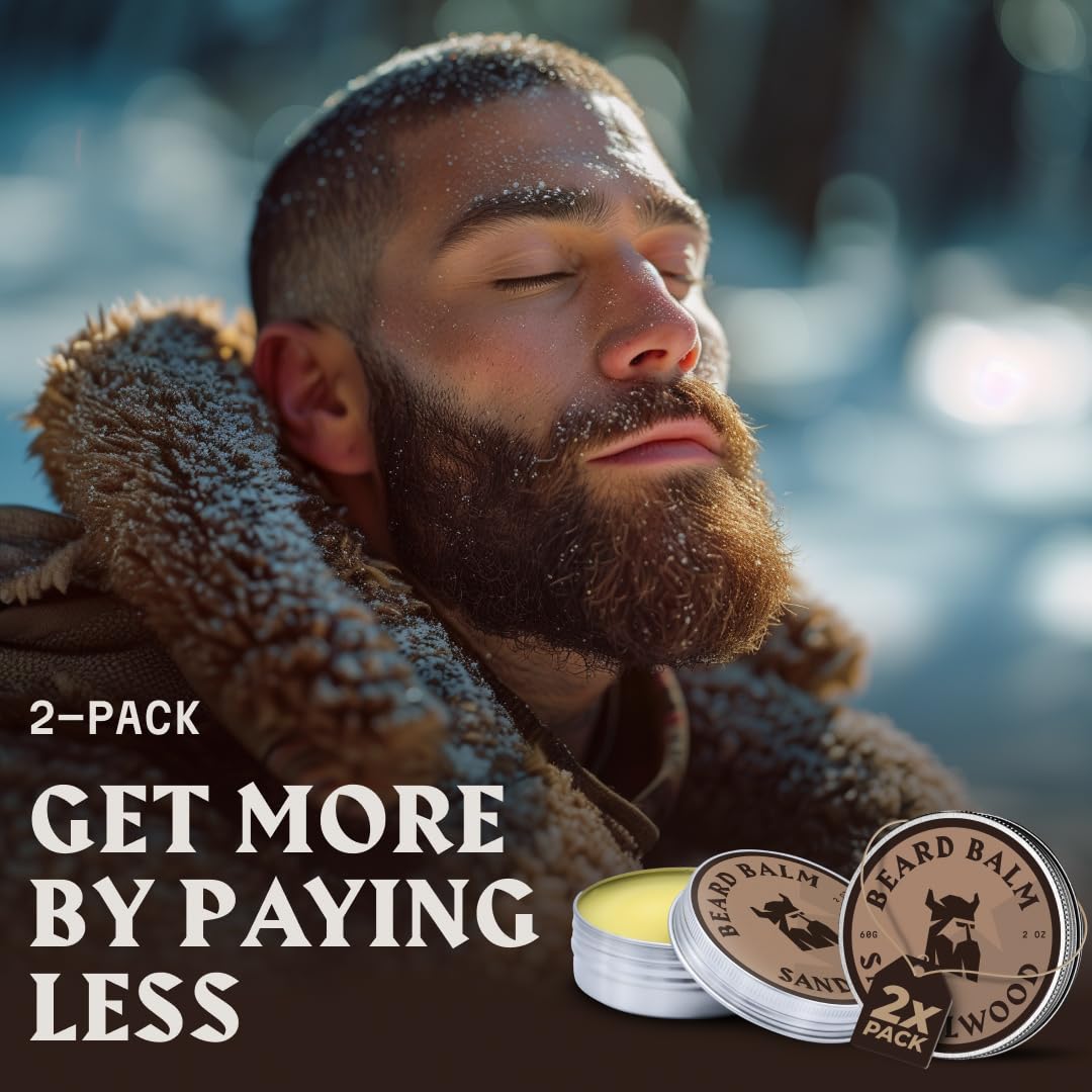 Striking Viking Natural Beard Balm for Men - 2 Oz, Sandalwood - Hydrating Beard Conditioner with Argan & Jojoba Oil - Softening Facial Hair Infusion with Shea Butter