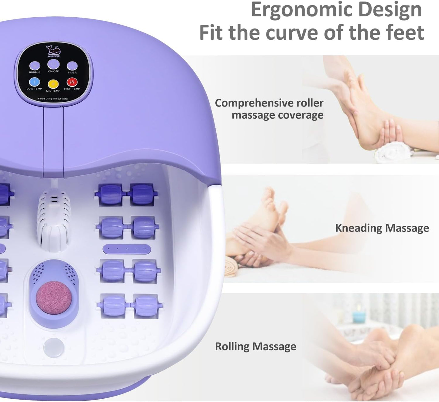 Collapsible Foot Spa Bath Massager - Heated Vibration Massage with Bubbles & Jets | 16oz Tea Tree Oil Foot Soak & Epsom Salt - Purple