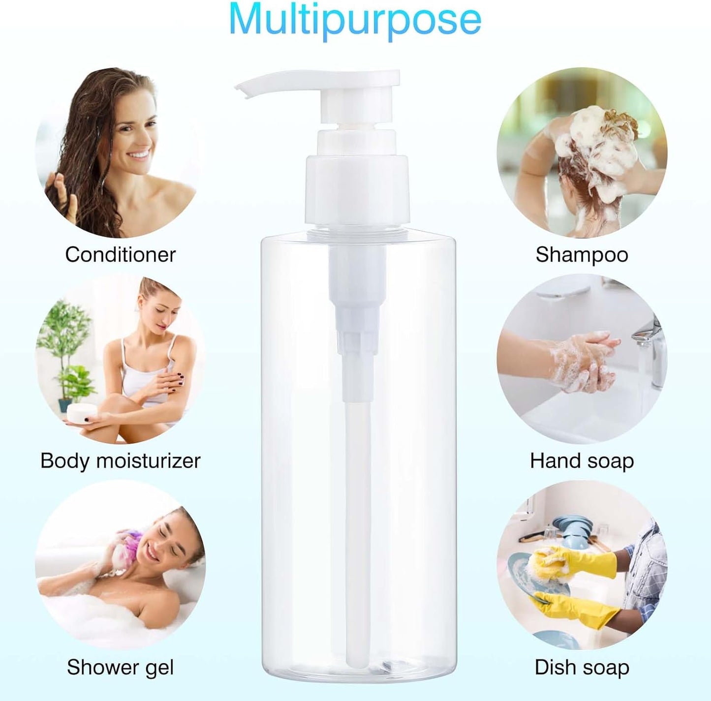 Plastic Pump Bottle Dispenser - BPA-Free Clear Refillable Containers | 2 Pack for Shampoo, Lotion, Body Wash & More