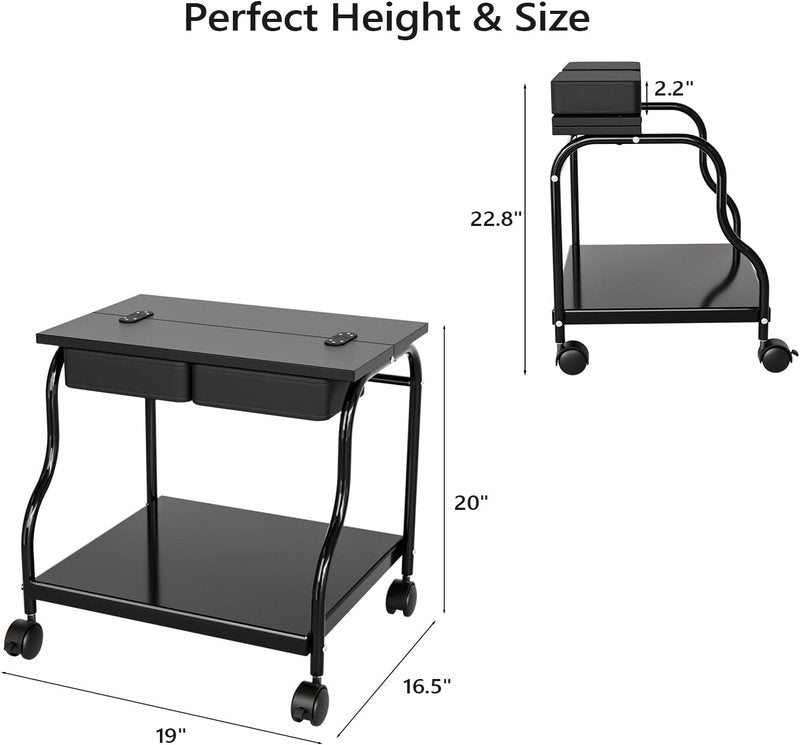 Beauty Salon Foot Bath Cart - Mobile Pedicure Trolley with Lockable Wheels & Storage Shelves | Black