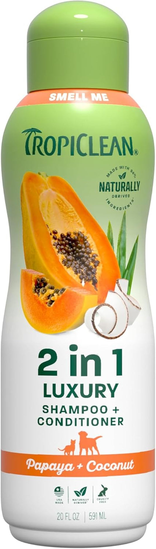 TropiClean 2-in-1 Dog Shampoo & Conditioner - Moisturizing Papaya Scent | Puppy & Cat Safe, 20oz