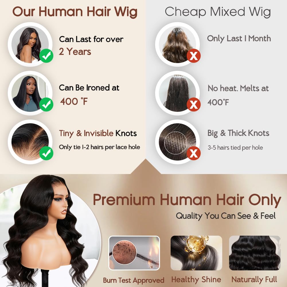 CUTE BEIN 250 Density 13x6 Lace Front Wigs,100% Human Hair, [2-Year Life,250g], 28 Inch Body Wave HD Lace Front Wigs Human Hair Pre Plucked Transparent Frontal Glueless Wigs with Baby Hair