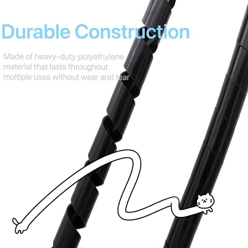 CSZD Spiral Cable Wrap,10ft – 1/4 inch Spiral Wire Wrap Cord Covers Bundle Sleeve Hose for PC TV Computer Electrical Wire Organizer,Tangle Stop Cord Cover and Detangler,Black