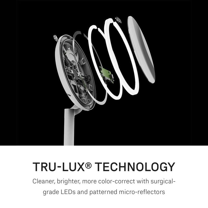simplehuman Sensor Mirror Trio, 1X 5X 10X Magnification, Round Rechargeable Beauty Makeup Mirror, Tru-Lux® Full-Spectrum Light, Dual Light Settings, Adjustable Brightness, White Steel