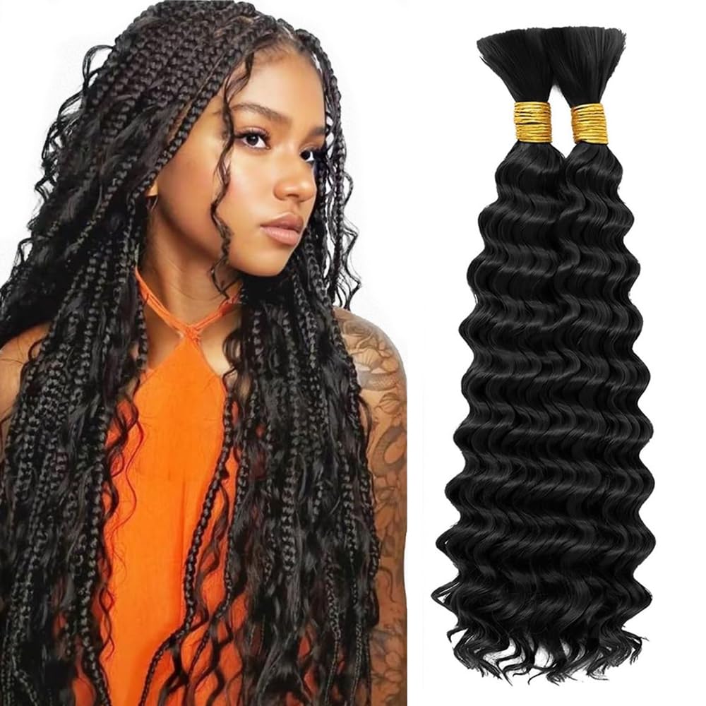 Human Braiding Hair for Boho Braids 22 22 Inch 2 Bundles Deep Wave Bulk Human Hair for Braiding No Weft Curly Human Hair Extensions