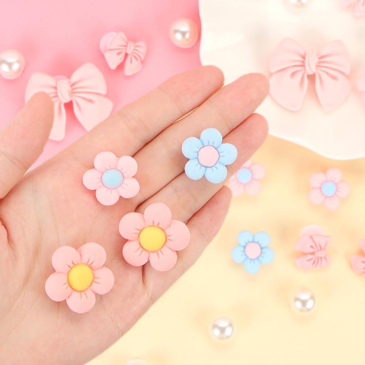 BRIOYHA 26Pcs Pink Bow Shoe Charms for Clogs, Resin Flower Shoe Decorations for DIY Party Favors Birthday Gifts