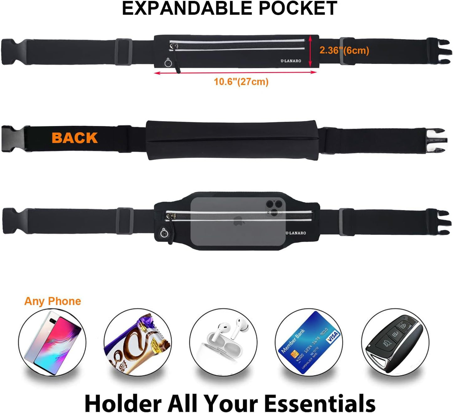 Slim Running Belt Fanny Pack | Phone Holder for Men & Women - Adjustable Waist Pack for Workouts, Fits All Phones