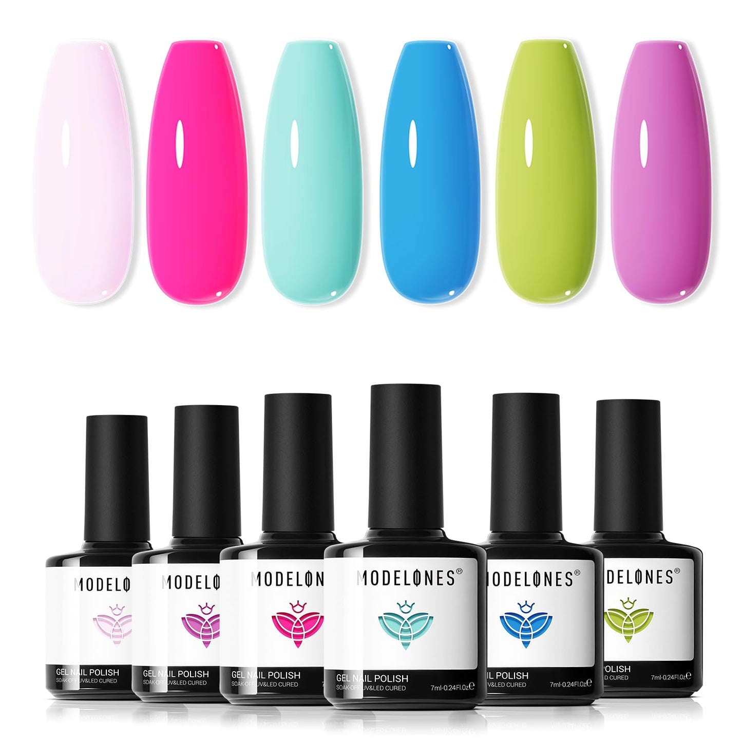 Modelones Gel Nail Polish Set, 6 Colors 2026 Spring Summer Pastel Mint Purple Light Pink Gel Polish Rainbow Bright Neon Green Blue Hot Pink Nail Polish Soak Off LED Manicure Salon DIY Starter kit Gift