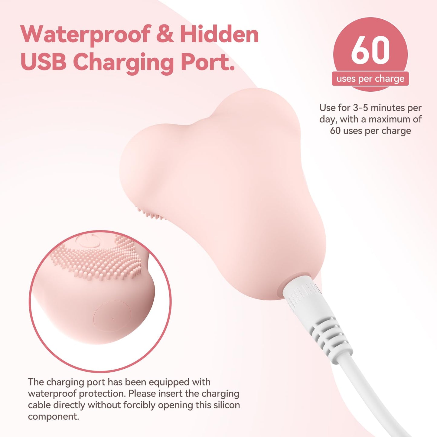 Handle Size Heating Vibrating Face Massager for Deep Cleansing Silicone Face Exfoliator and Scrubber for Makeup Removal Skincare Routine Rechargeable Facial Brush(Pink)