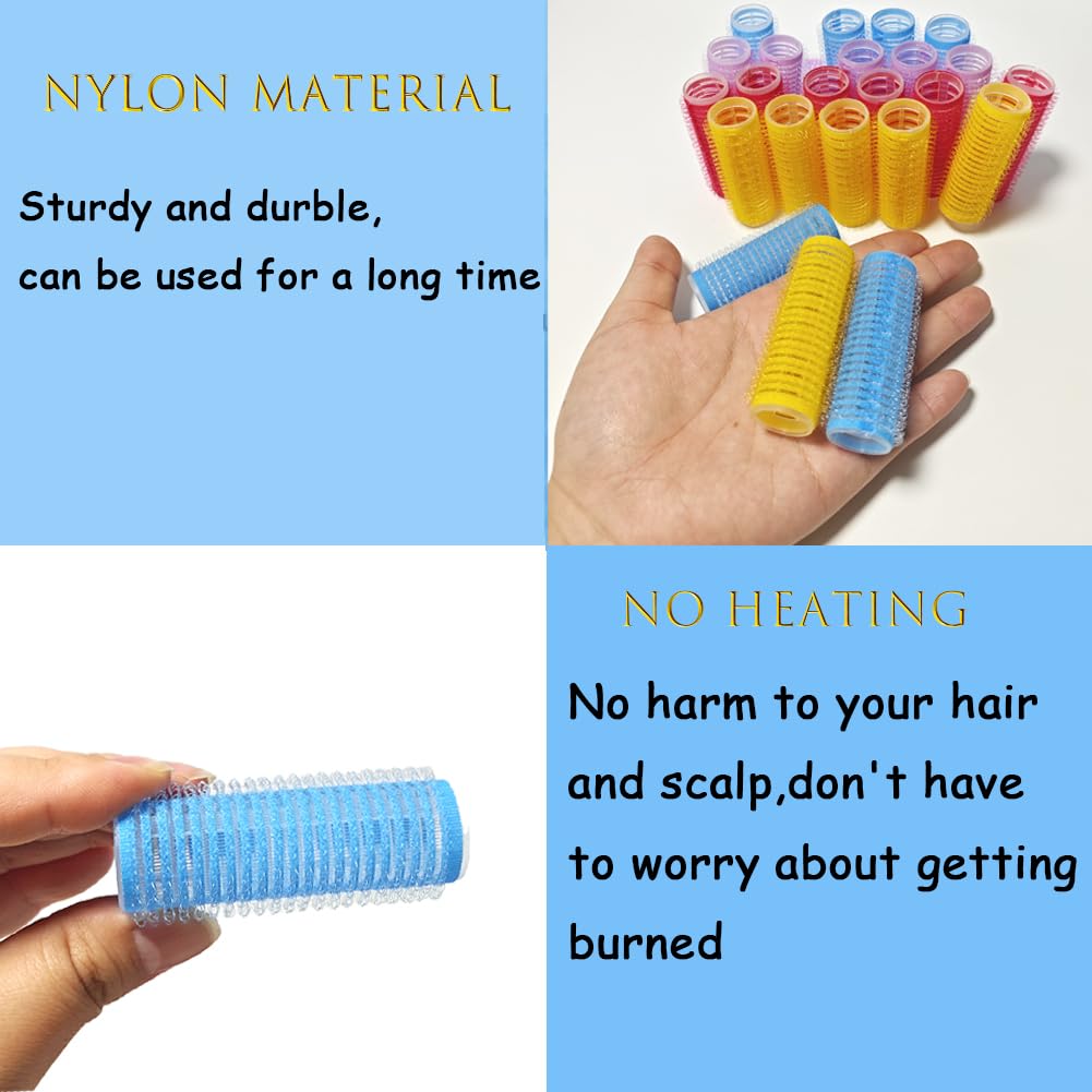 Self Grip Hair Rollers - 18Pcs Heatless Curlers for Short Fine Hair | DIY Plastic Styling Tools (0.8 x 2.4 Inch)