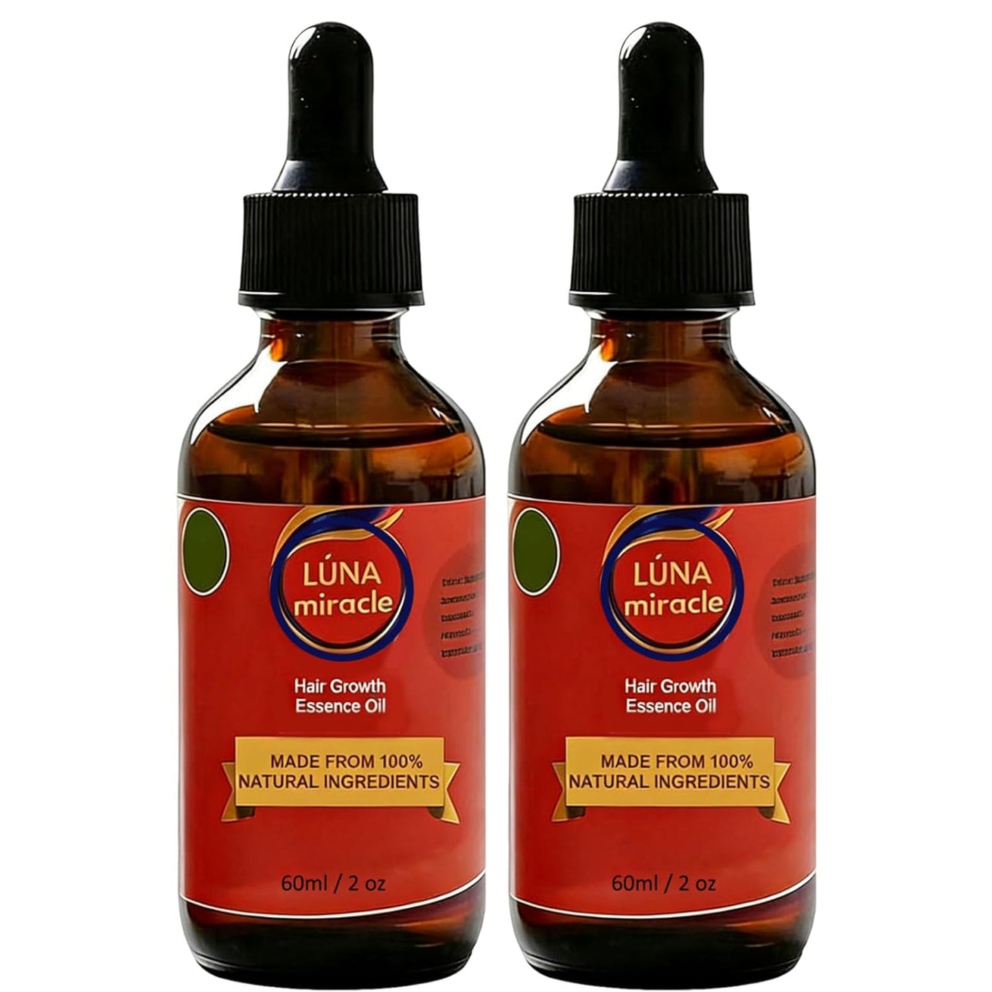 Luna Miracle Hair Growth Oil - 100% Natural Essence for Frizzy & Damaged Hair | 2 Ounce (2PCS)