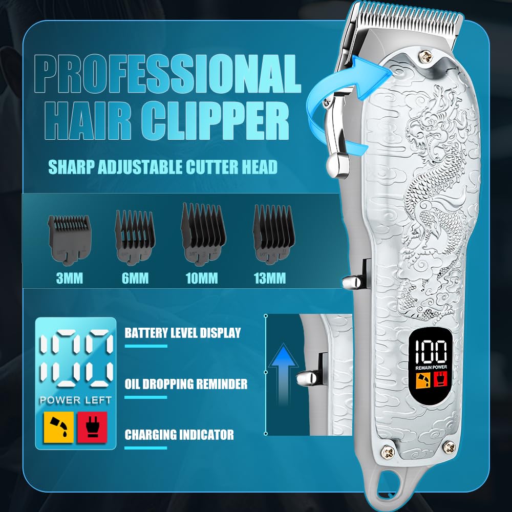 LQT Professional Hair Clippers for Men, Cordless 3-in-1 Hair & Beard Trimmer Set, Adjustable Lever, Waterproof, Long Lasting Battery, Gift for Dad, Husband, Christmas, Birthday
