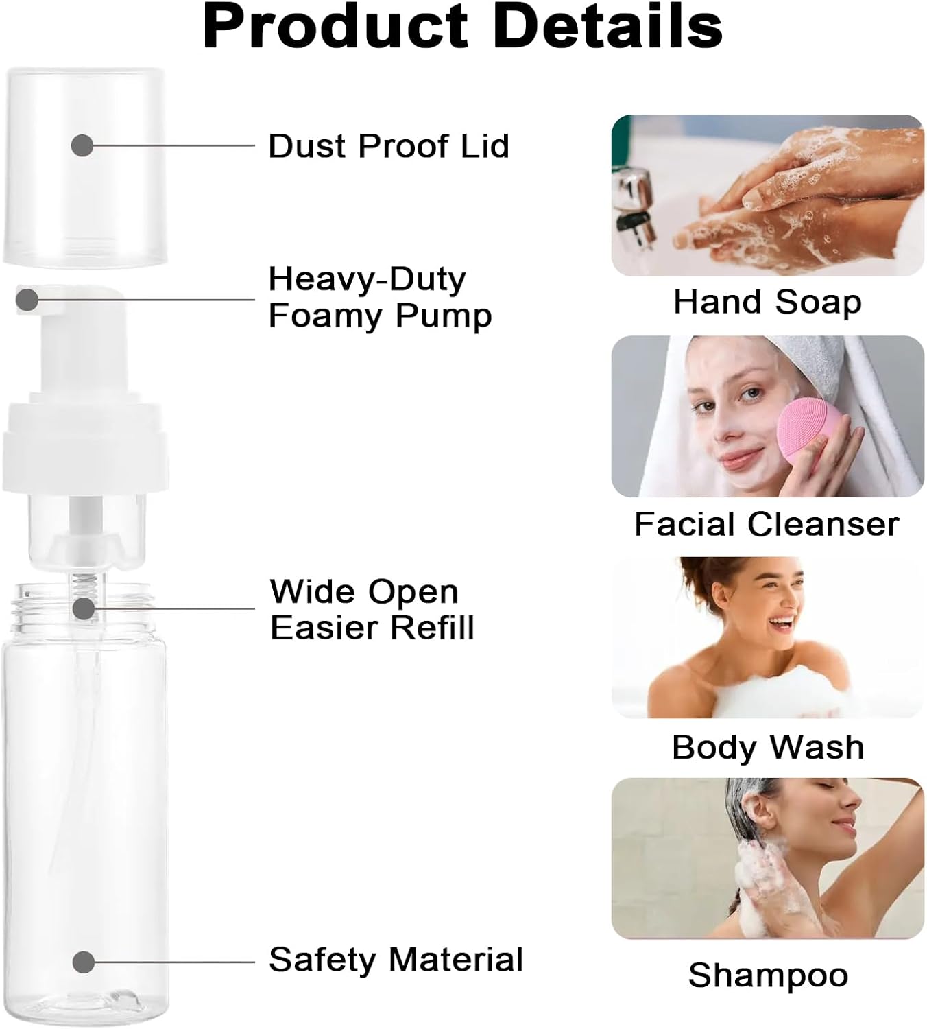 Foam Pump Bottle - 7oz Clear Foaming Soap Dispenser | 2-Pack Travel Spray Bottles for Hand Soap & Toiletries